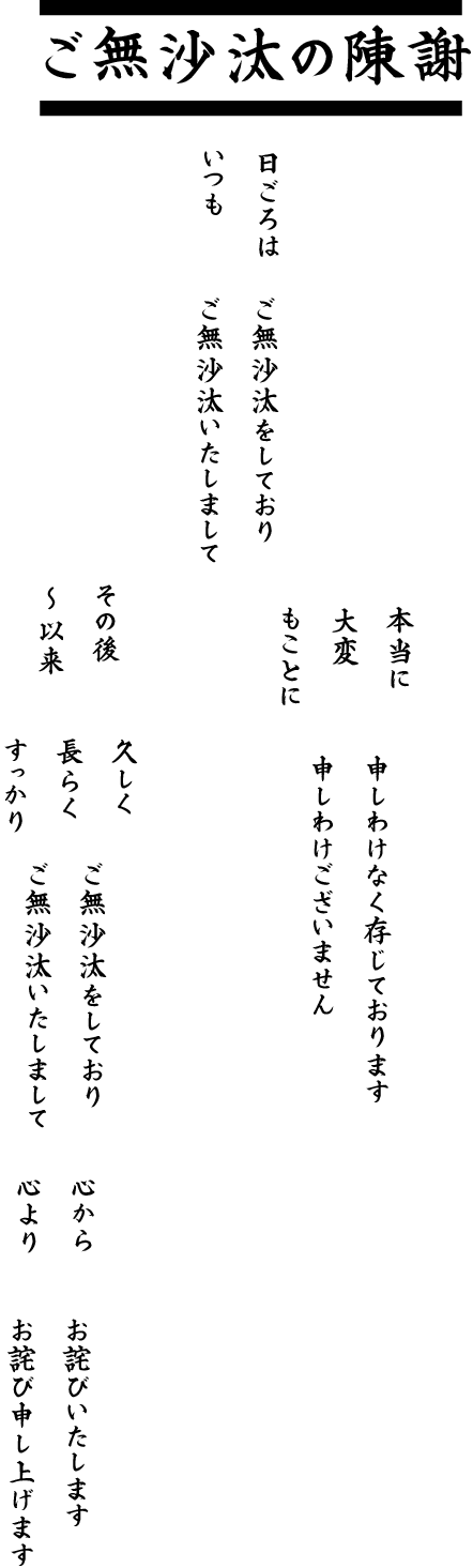 ご無沙汰の陳謝