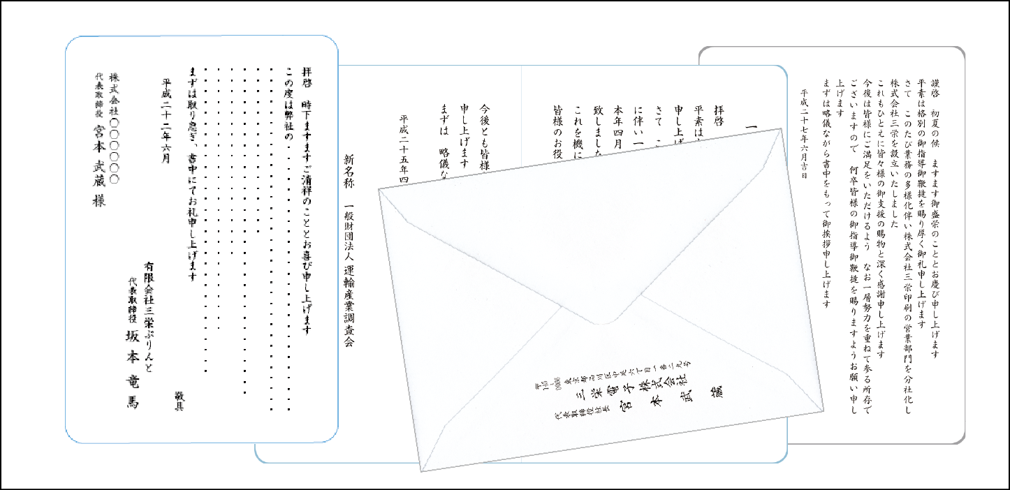 挨拶状に相手の名前を記述するバリアブル印刷